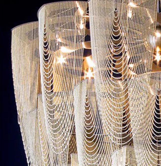 Oversized Modern Aluminium Chain Tassel Pendant Chandelier with Multi-Crafted Finish for Large Living Room