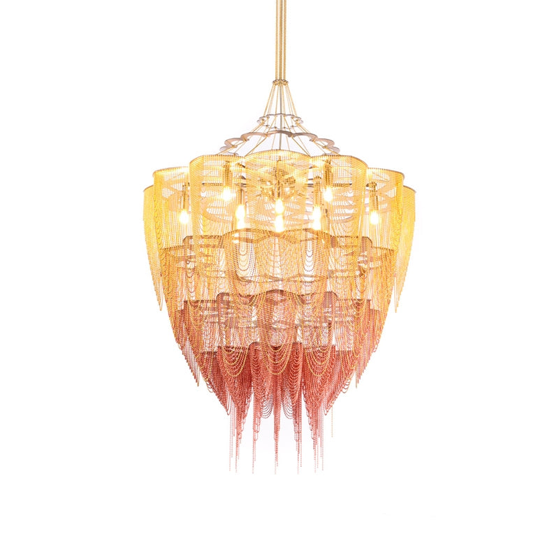 Oversized Modern Aluminium Chain Tassel Pendant Chandelier with Multi-Crafted Finish for Large Living Room