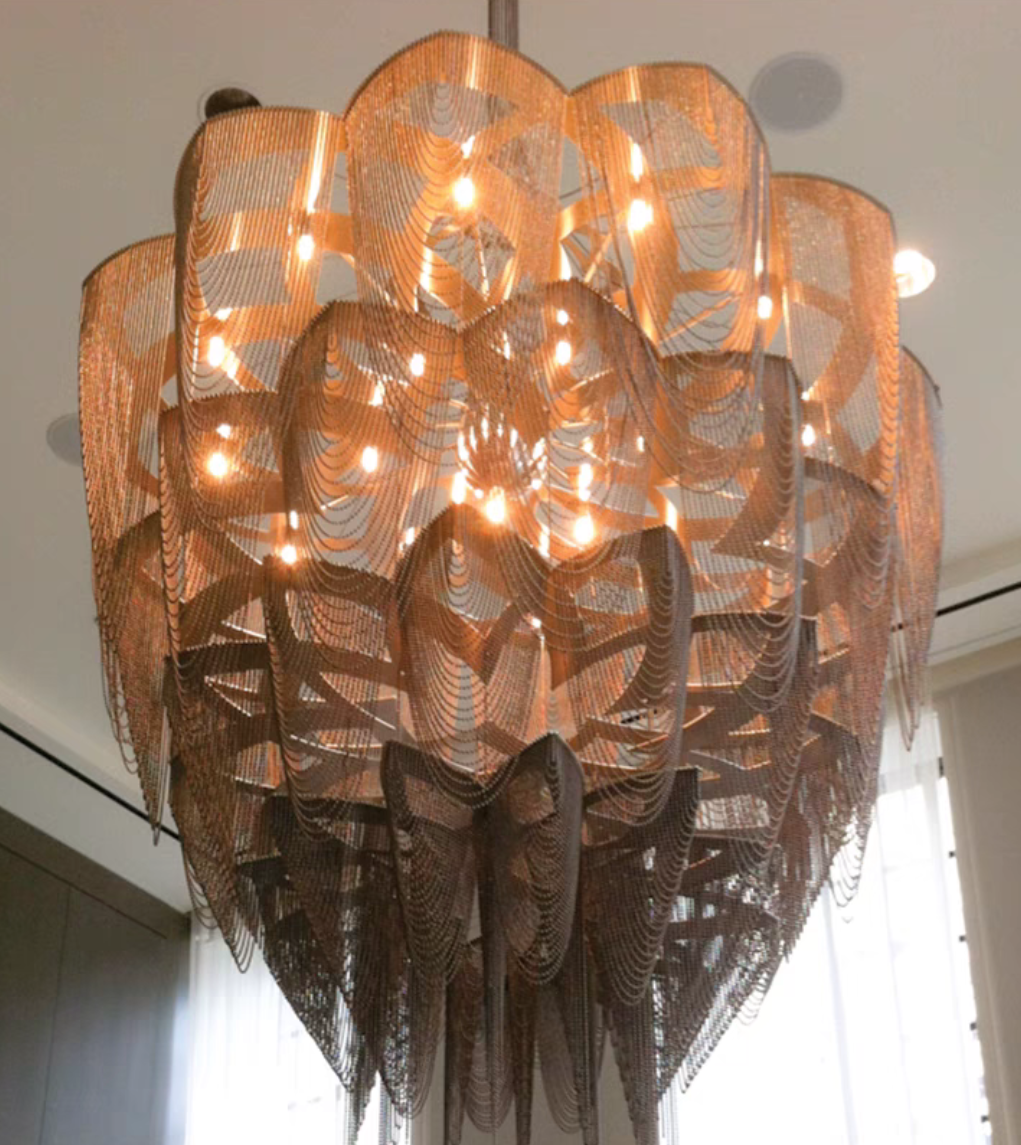 Oversized Modern Aluminium Chain Tassel Pendant Chandelier with Multi-Crafted Finish for Large Living Room