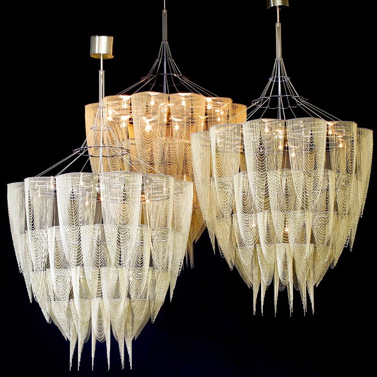 Oversized Modern Aluminium Chain Tassel Pendant Chandelier with Multi-Crafted Finish for Large Living Room