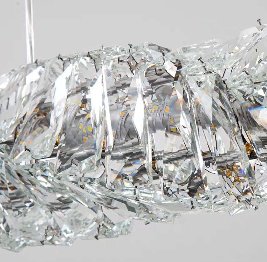 Nordic Light Luxury Rectangular Brass Pendant with K9 Crystal for Dining Room and Kitchen Island