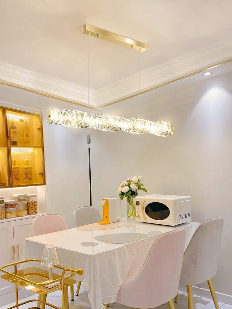 Nordic Light Luxury Rectangular Brass Pendant with K9 Crystal for Dining Room and Kitchen Island
