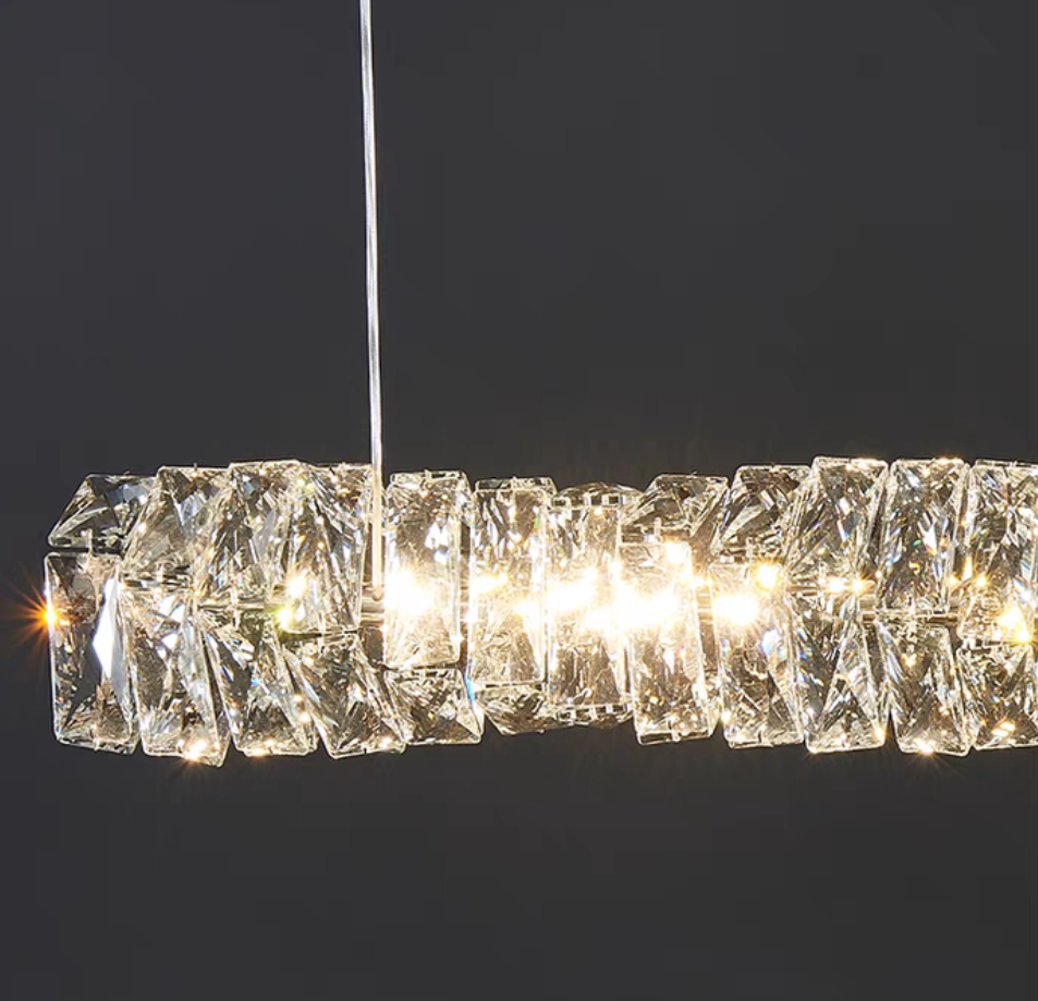 Nordic Light Luxury Rectangular Brass Pendant with K9 Crystal for Dining Room and Kitchen Island
