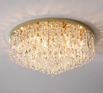 Oversize Stainless Steel Flush Mount Crystal Chandelier with Tiered Design for Living Room Bedroom