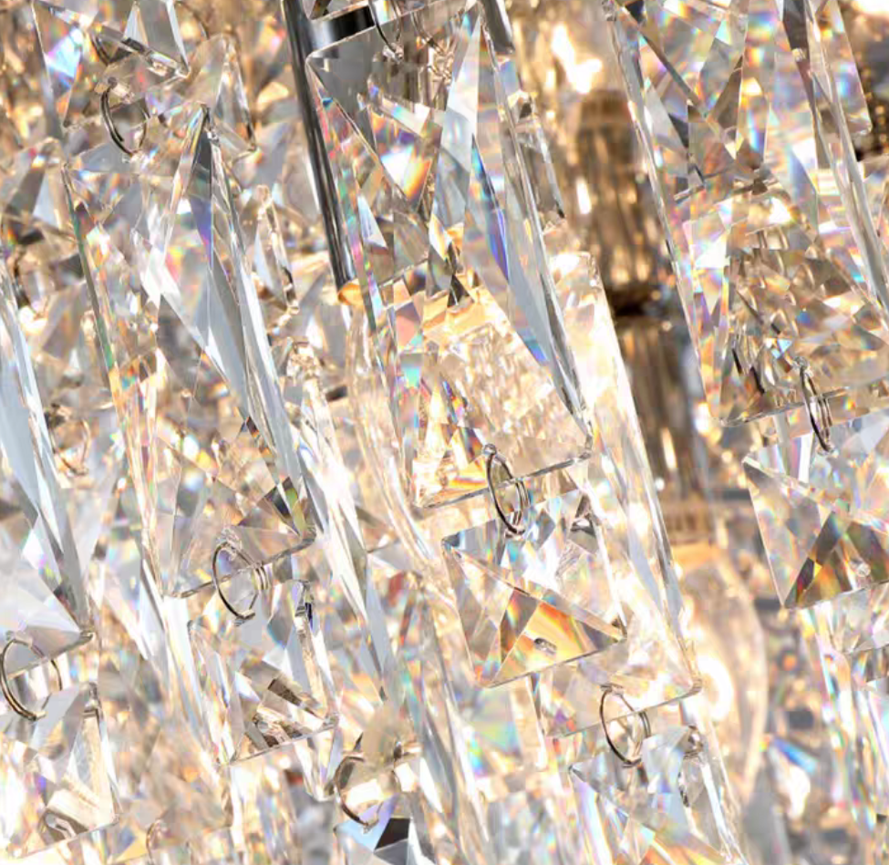 Oversize Stainless Steel Flush Mount Crystal Chandelier with Tiered Design for Living Room Bedroom