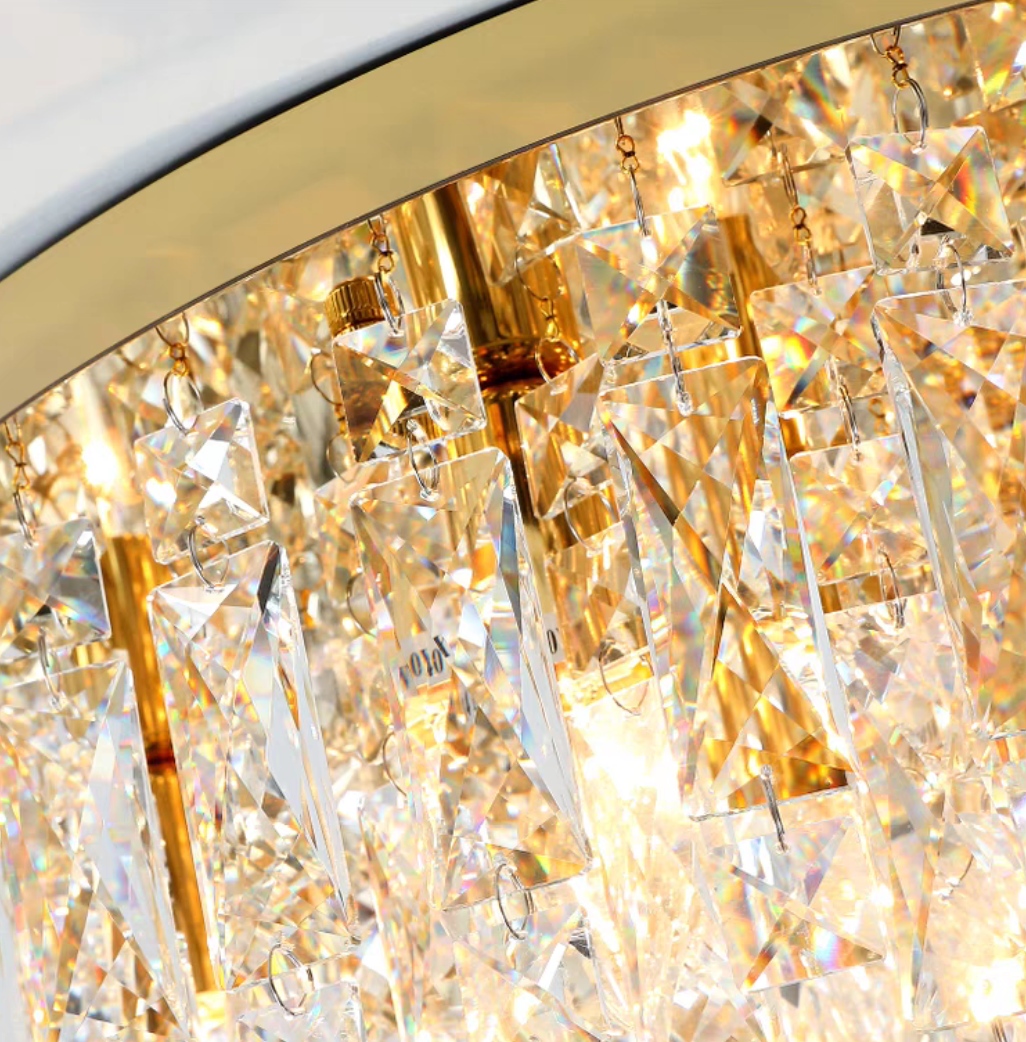 Oversize Stainless Steel Flush Mount Crystal Chandelier with Tiered Design for Living Room Bedroom