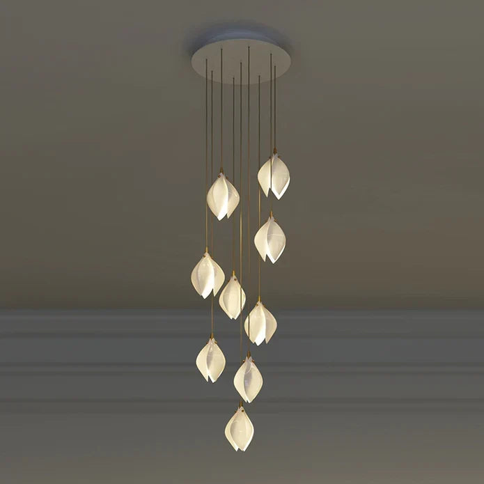 Nordic Magnolia Flower Ceramic Chandelier with Round Canopy and Metal Chain Finish