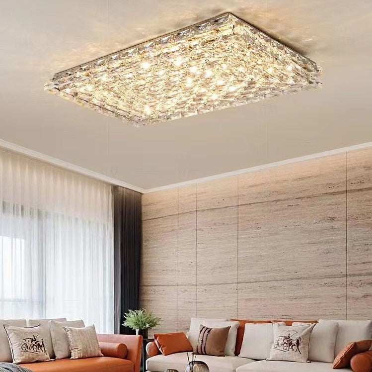 Extra Large Luxury Rectangle Light Flush Mount Crystal Chandelier for Living Room / bedroom