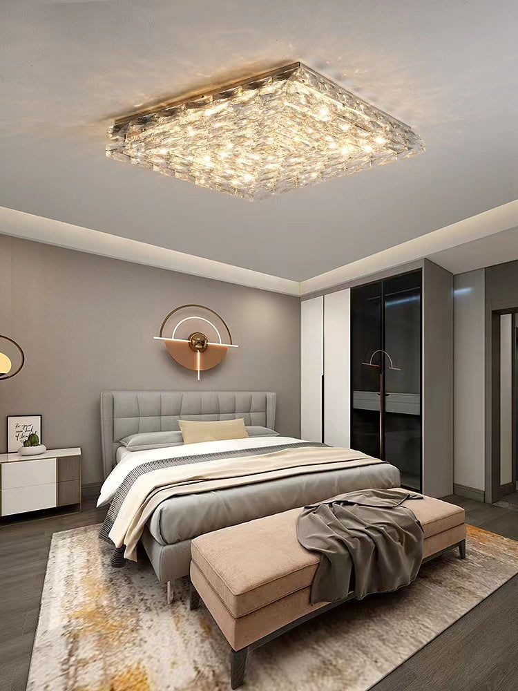 Extra Large Luxury Rectangle Light Flush Mount Crystal Chandelier for Living Room / bedroom