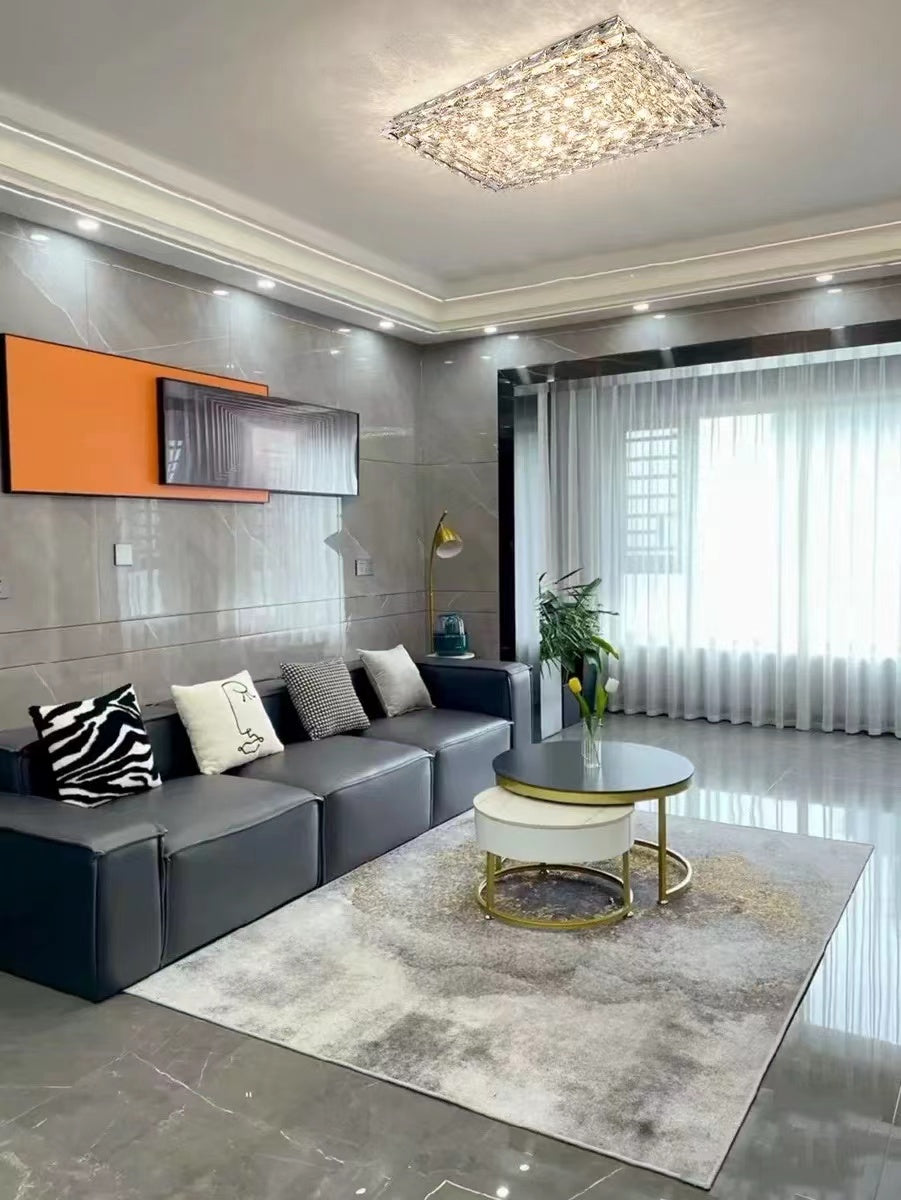 Extra Large Luxury Rectangle Light Flush Mount Crystal Chandelier for Living Room / bedroom