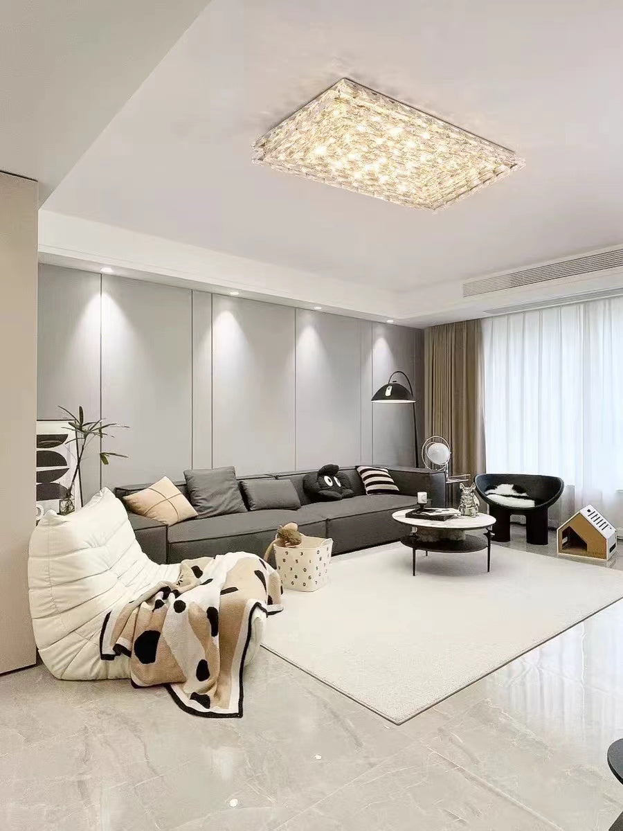 Extra Large Luxury Rectangle Light Flush Mount Crystal Chandelier for Living Room / bedroom