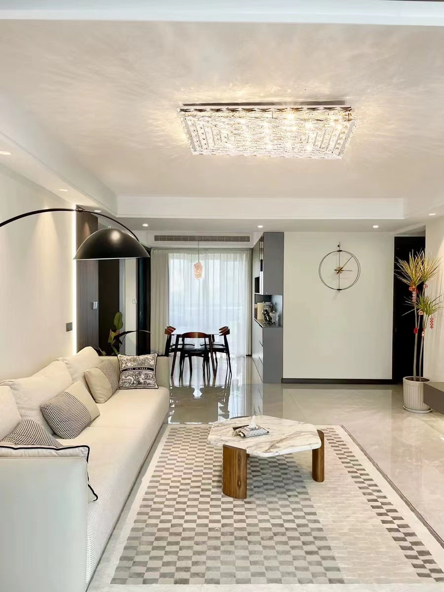 Extra Large Luxury Rectangle Light Flush Mount Crystal Chandelier for Living Room / bedroom