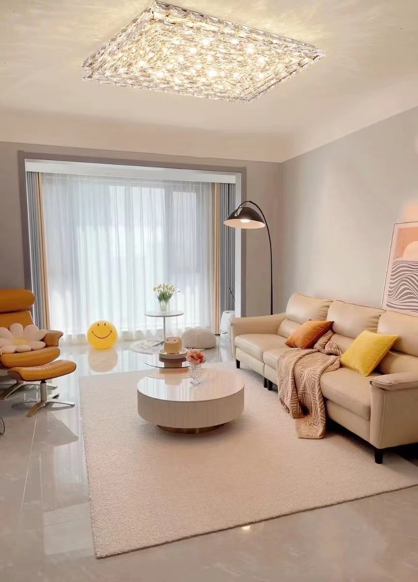 Extra Large Luxury Rectangle Light Flush Mount Crystal Chandelier for Living Room / bedroom