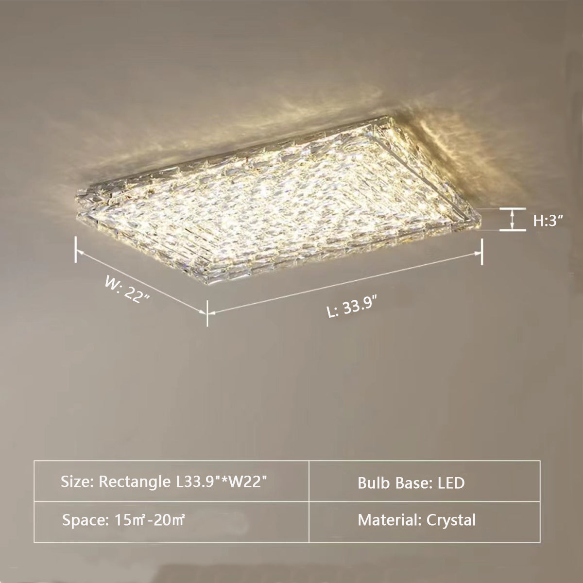 Extra Large Luxury Rectangle Light Flush Mount Crystal Chandelier for Living Room / bedroom