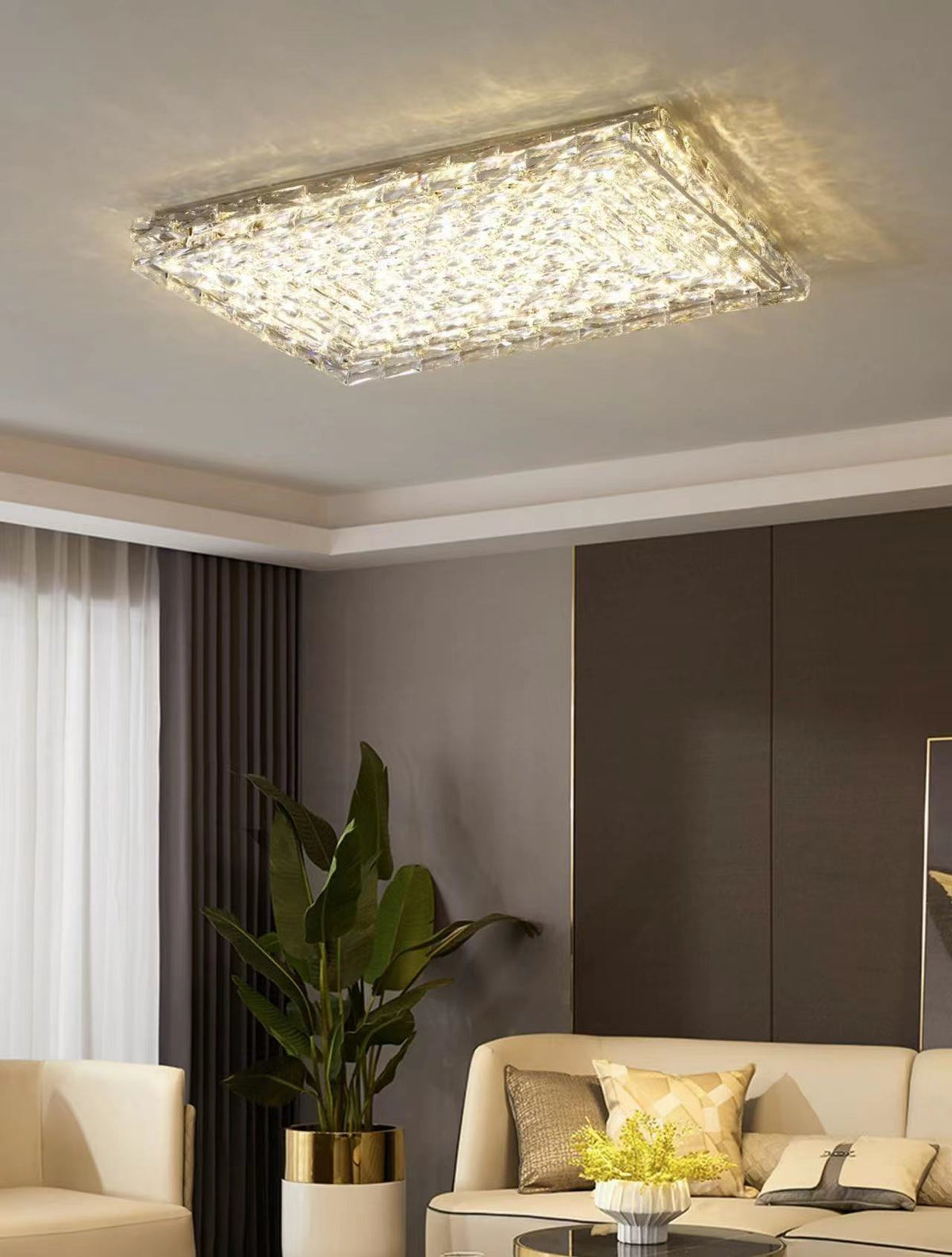 Extra Large Luxury Rectangle Light Flush Mount Crystal Chandelier for Living Room / bedroom