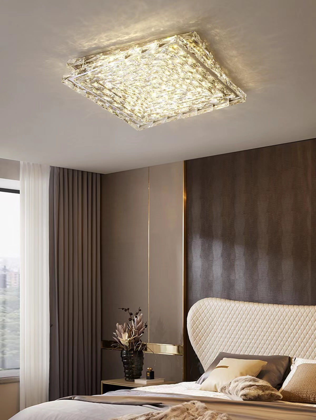 Extra Large Luxury Rectangle Light Flush Mount Crystal Chandelier for Living Room / bedroom
