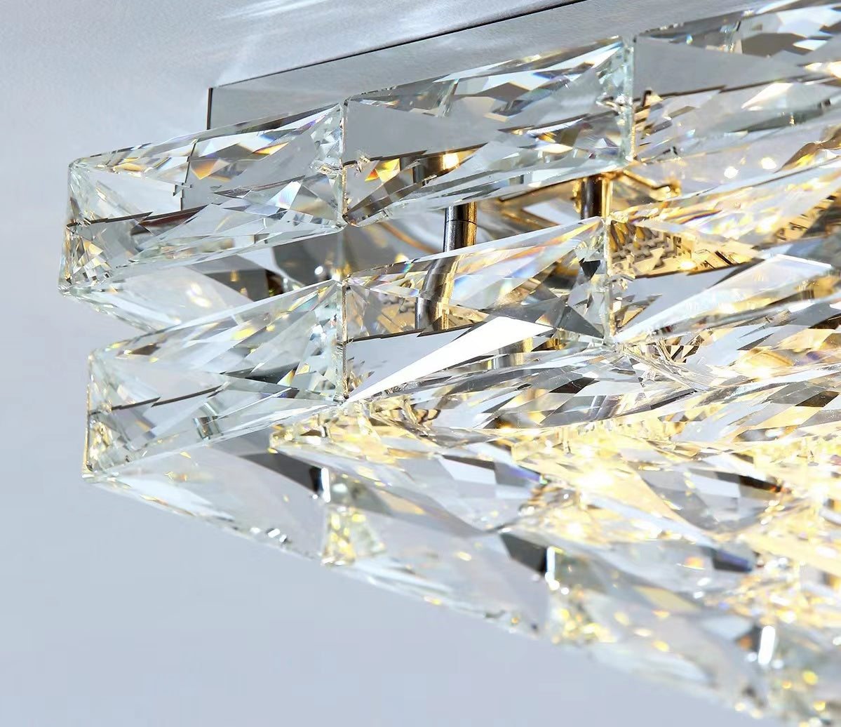 Extra Large Luxury Rectangle Light Flush Mount Crystal Chandelier for Living Room / bedroom