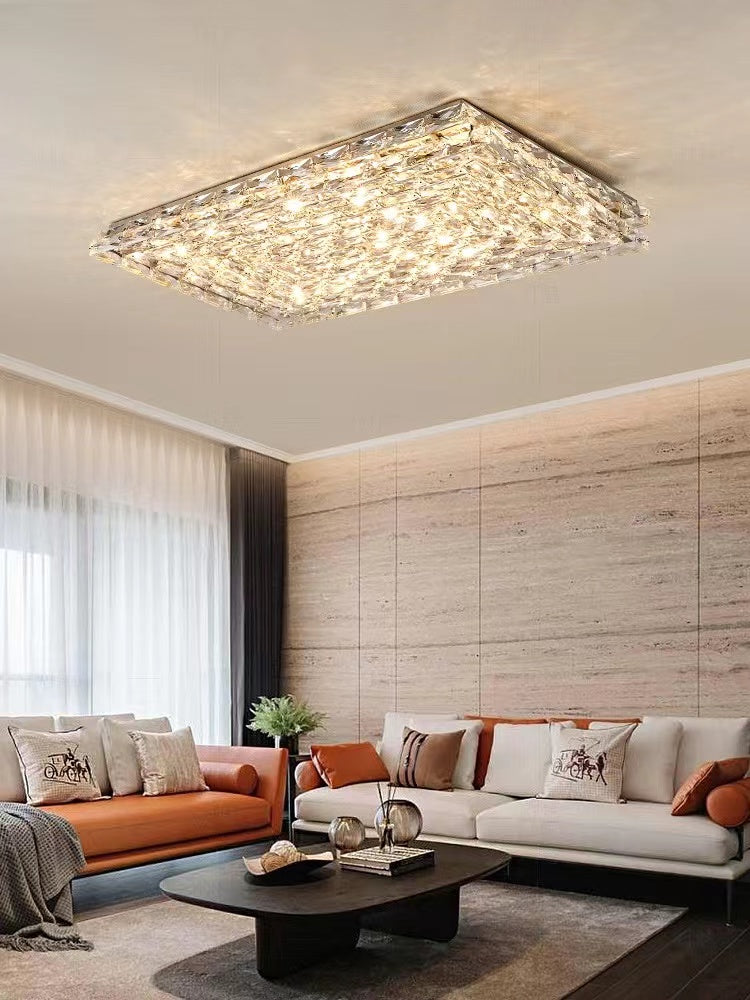 Extra Large Luxury Rectangle Light Flush Mount Crystal Chandelier for Living Room / bedroom