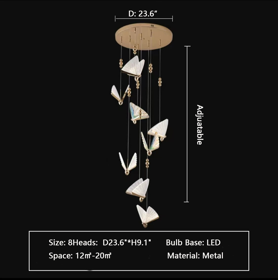 Extra Large Light Luxury Art Butterfly Pendant Chandelier for Bedroom / dining Room / staircase
