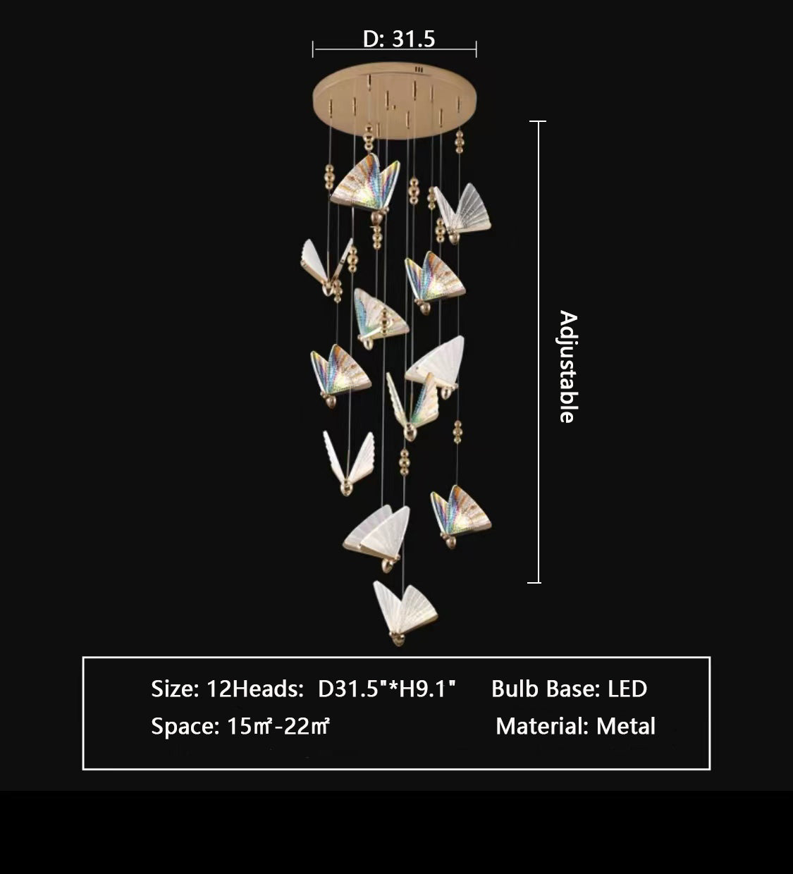 Extra Large Light Luxury Art Butterfly Pendant Chandelier for Bedroom / dining Room / staircase
