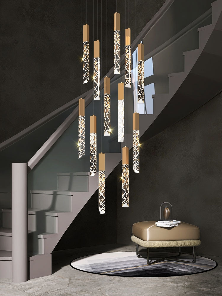 Extra Large Modern K9 Crystal Rod Pendant Long Chandelier for Staircase / living Room / foyer