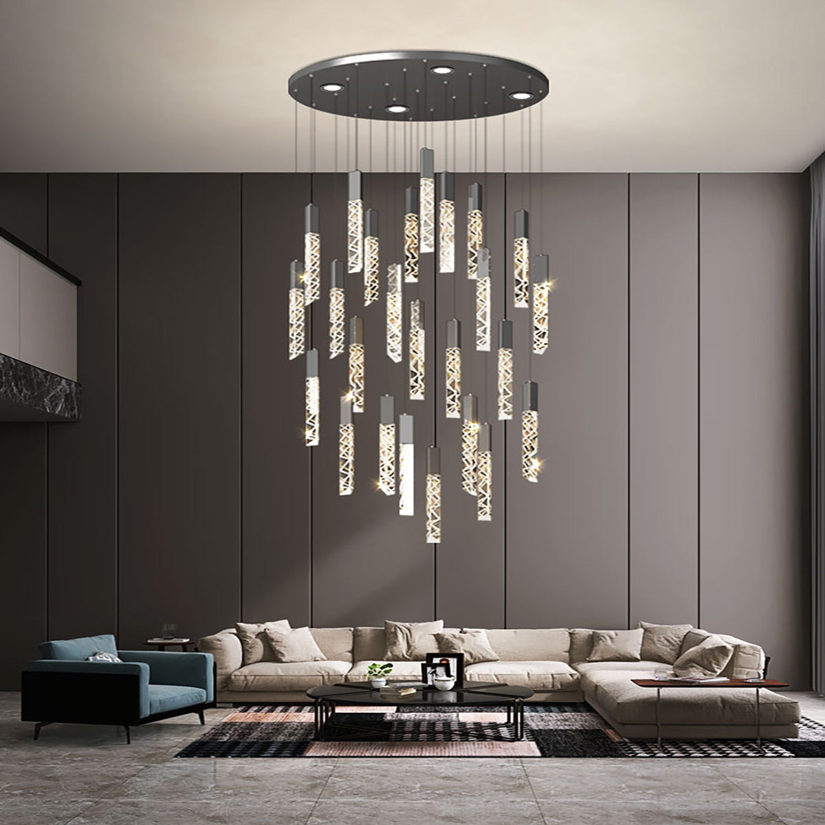 Extra Large Modern K9 Crystal Rod Pendant Long Chandelier for Staircase / living Room / foyer