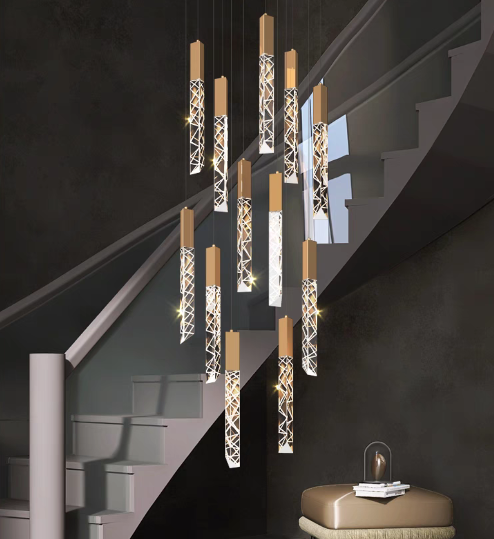 Extra Large Modern K9 Crystal Rod Pendant Long Chandelier for Staircase / living Room / foyer