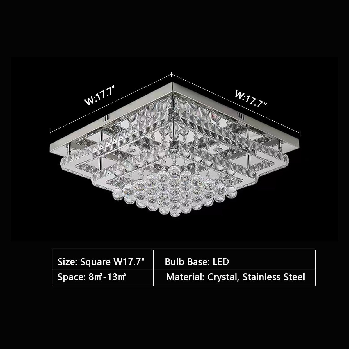 Extra Large Two Layers Rectangle Crystal Flush Mount Chandelier for Living Room / bedroom