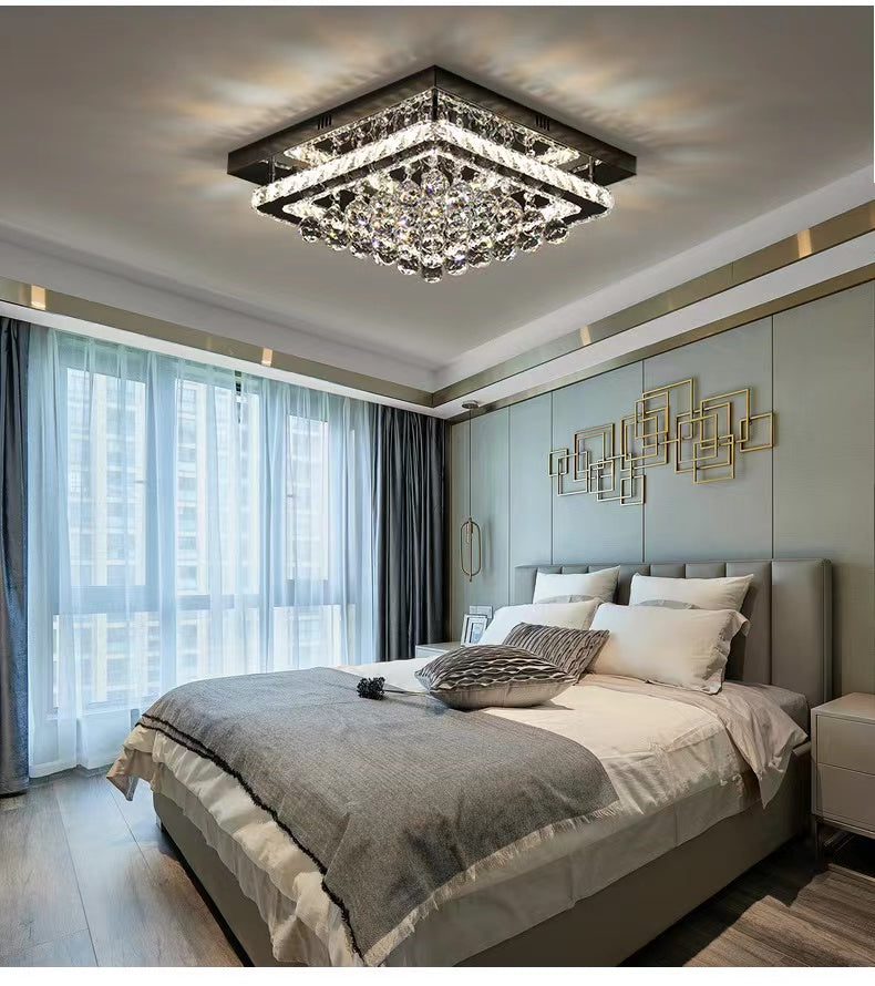 Extra Large Two Layers Rectangle Crystal Flush Mount Chandelier for Living Room / bedroom
