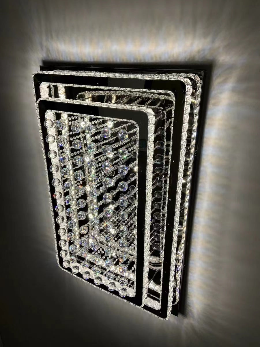 Extra Large Two Layers Rectangle Crystal Flush Mount Chandelier for Living Room / bedroom