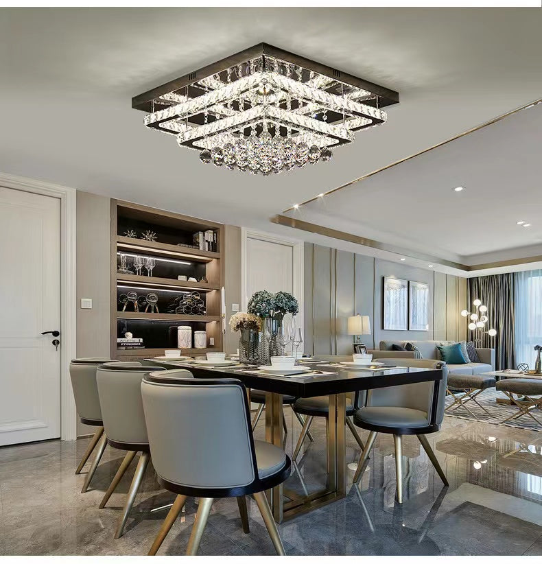 Extra Large Two Layers Rectangle Crystal Flush Mount Chandelier for Living Room / bedroom