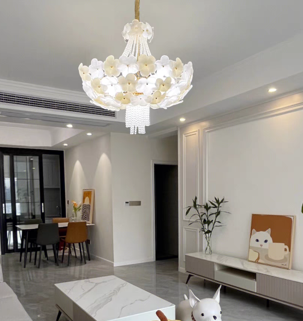 Modern Light Luxury Designer Style Flower Light Crystal Pendant Chandelier for Living Room / bedroom / big