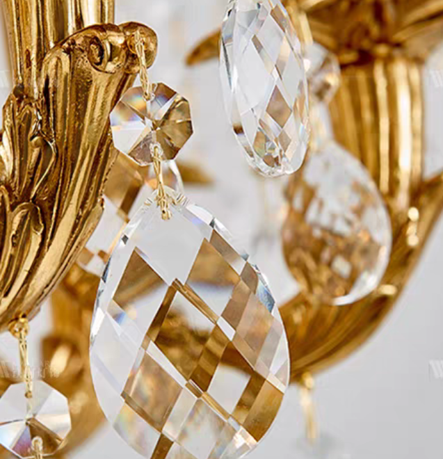 Baroque Luxury Full Copper Crystal Pendent Candle Chandelier for Entryway / foyer / dining Room