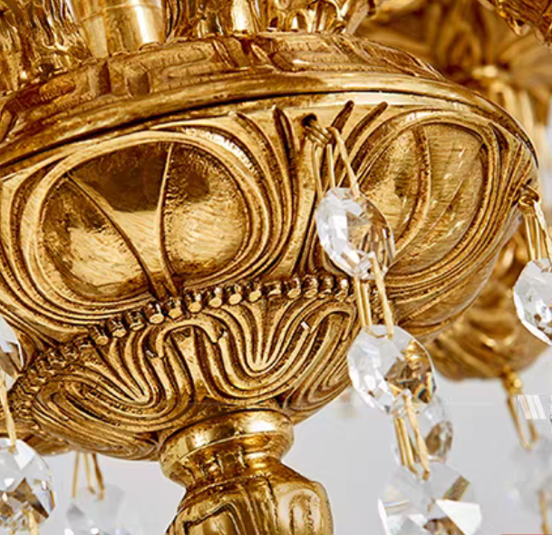 Baroque Luxury Full Copper Crystal Pendent Candle Chandelier for Entryway / foyer / dining Room