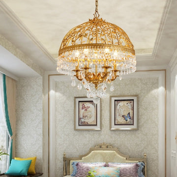 Baroque Luxury Full Copper Crystal Pendent Candle Chandelier for Entryway / foyer / dining Room