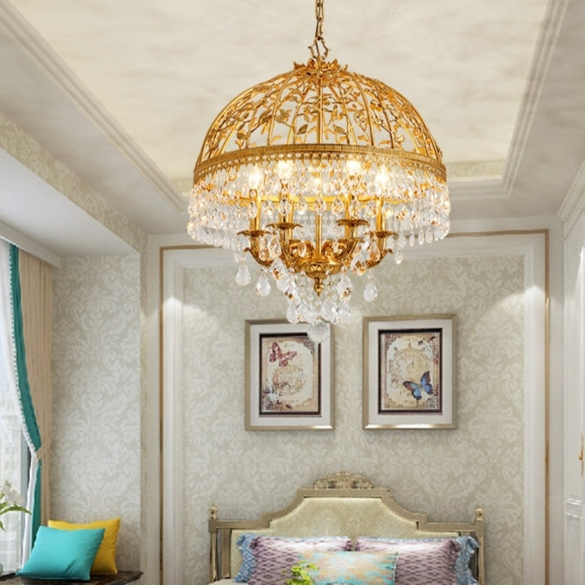 Baroque Luxury Full Copper Crystal Pendent Candle Chandelier for Entryway / foyer / dining Room