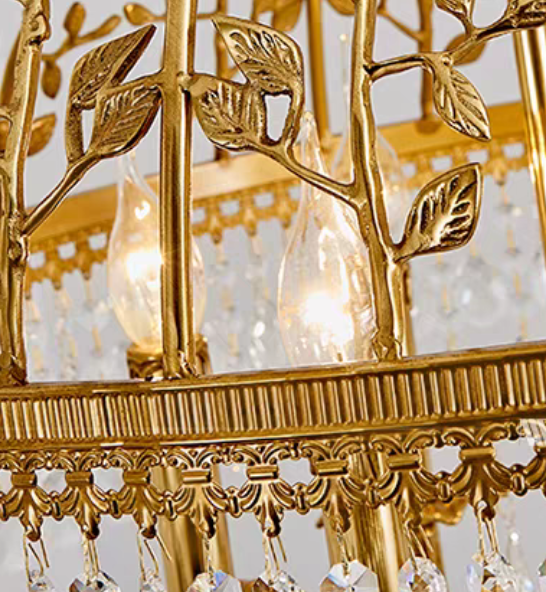 Baroque Luxury Full Copper Crystal Pendent Candle Chandelier for Entryway / foyer / dining Room