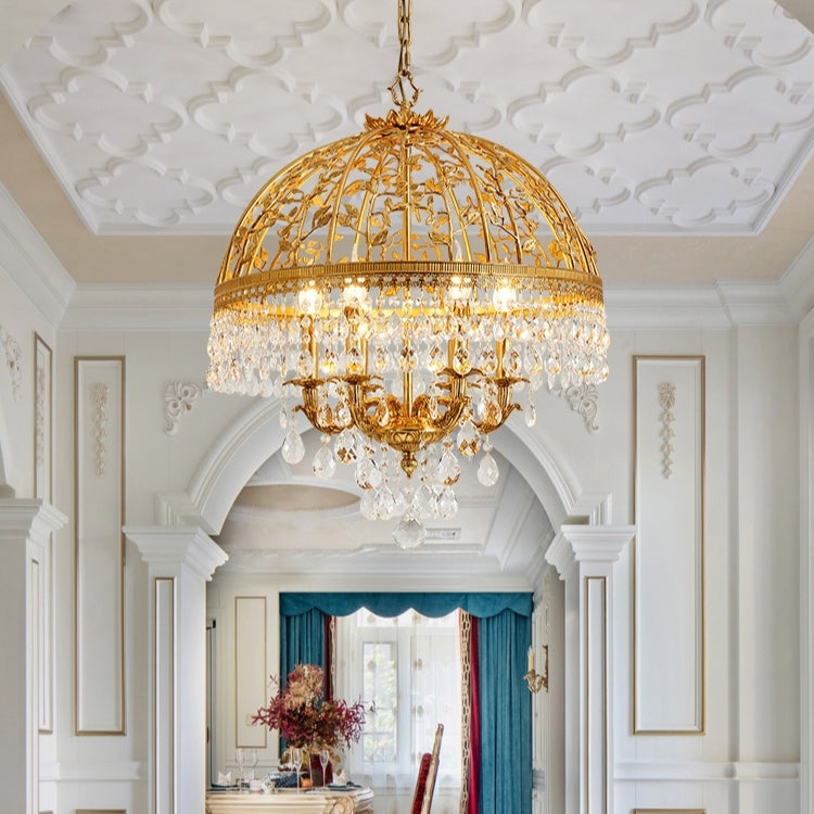 Baroque Luxury Full Copper Crystal Pendent Candle Chandelier for Entryway / foyer / dining Room