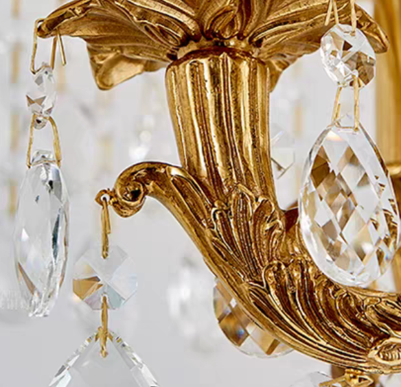 Baroque Luxury Full Copper Crystal Pendent Candle Chandelier for Entryway / foyer / dining Room