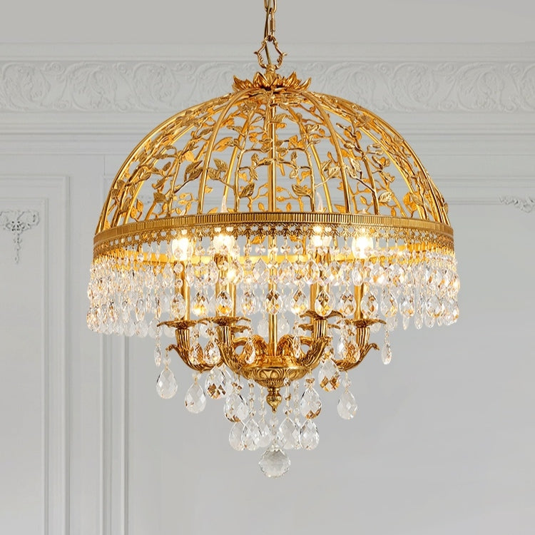 Baroque Luxury Full Copper Crystal Pendent Candle Chandelier for Entryway / foyer / dining Room