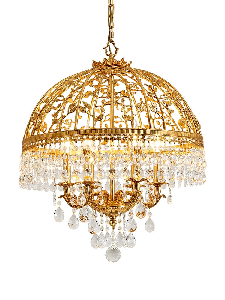 Baroque Luxury Full Copper Crystal Pendent Candle Chandelier for Entryway / foyer / dining Room