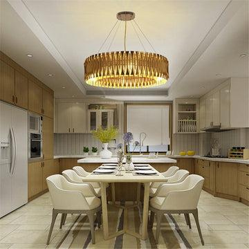 Post-Modern Light Luxury Aluminum Hollow Round Gold Chandelier for Living / dining Room / bar