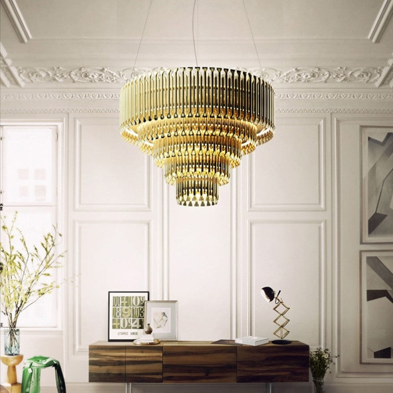 Post-Modern Light Luxury Aluminum Hollow Round Gold Chandelier for Living / dining Room / bar