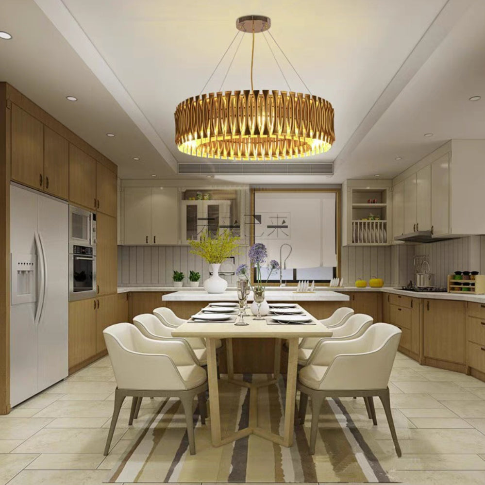 Post-Modern Light Luxury Aluminum Hollow Round Gold Chandelier for Living / dining Room / bar