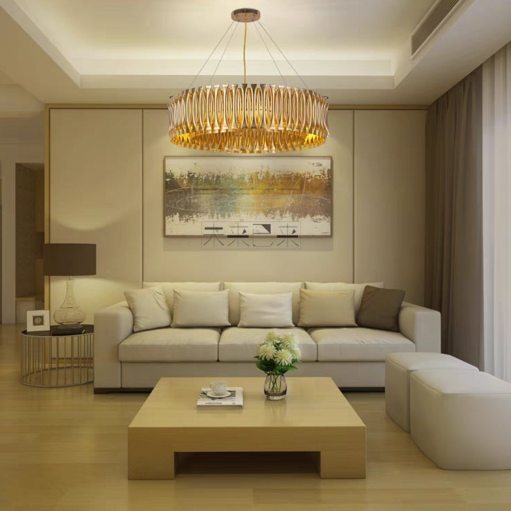 Post-Modern Light Luxury Aluminum Hollow Round Gold Chandelier for Living / dining Room / bar