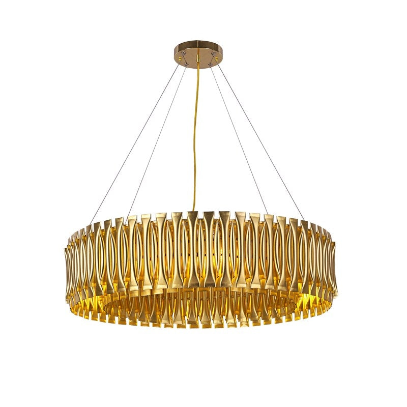 Post-Modern Light Luxury Aluminum Hollow Round Gold Chandelier for Living / dining Room / bar