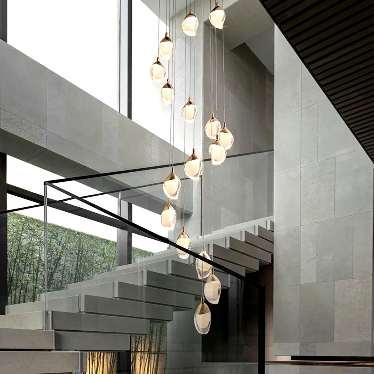 Modern Mango Shape Light Crystal Air Bubbles Pendant Chandelier for Stairs / living Room / high-Ceiling Room