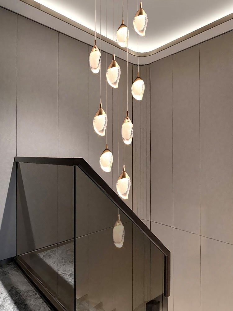 Modern Mango Shape Light Crystal Air Bubbles Pendant Chandelier for Stairs / living Room / high-Ceiling Room