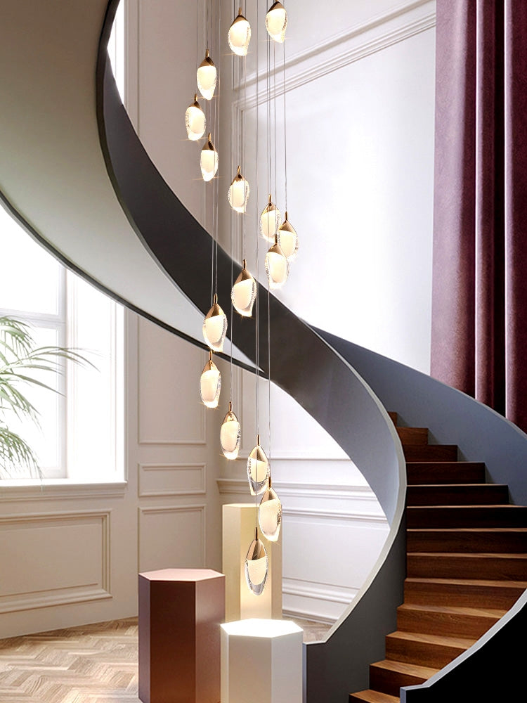 Modern Mango Shape Light Crystal Air Bubbles Pendant Chandelier for Stairs / living Room / high-Ceiling Room