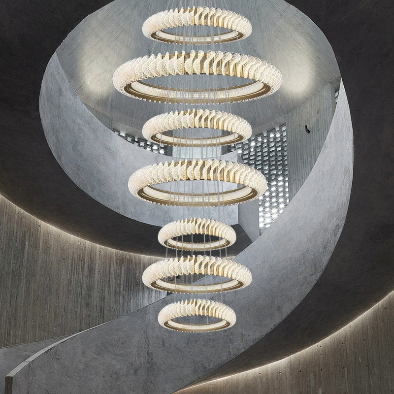 Extra Large Tiers Modern Stainless Steel Ring Chandelier for Living Room / foyer / big Entrys